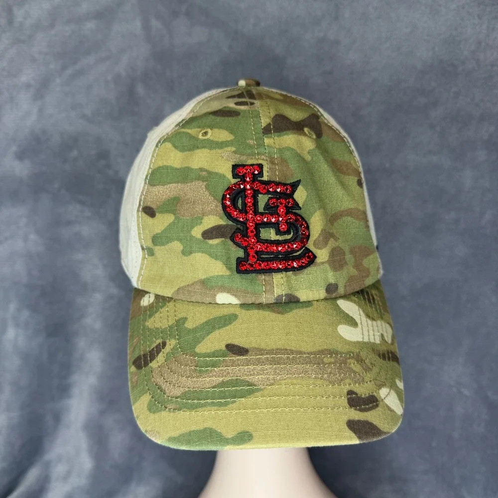 '47‎ Brand St. Louis Cardinals Hat Women OSFA Camo Red Rhinestone Trucker Cap